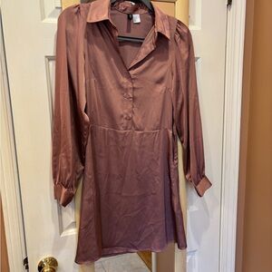 H&M Mauve Pink Satin Mini Shirt Dress Divided XS